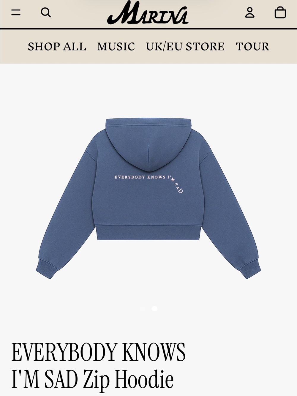 MARINA music merch EVERYBODY KNOWS I'M SAD Zip Hoodie